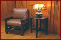 Shown with our accurate replicas of a Gustav Stickley early lamp table and Eastwood chair, in a Greene & Greene room.  Table model #601, Gustav Stickley Eastwood chair model #347. 